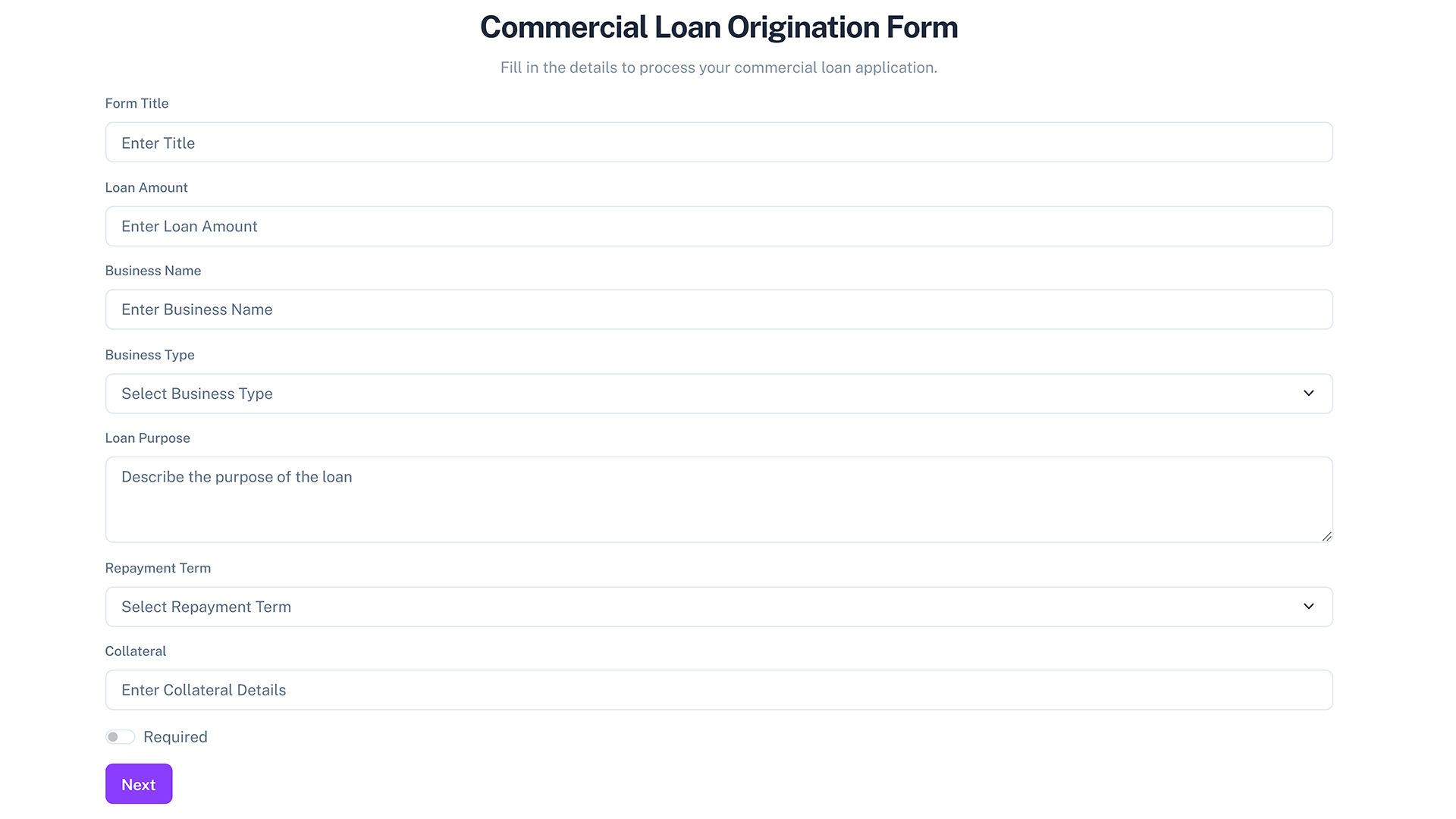 Commercial Loan Origination Form