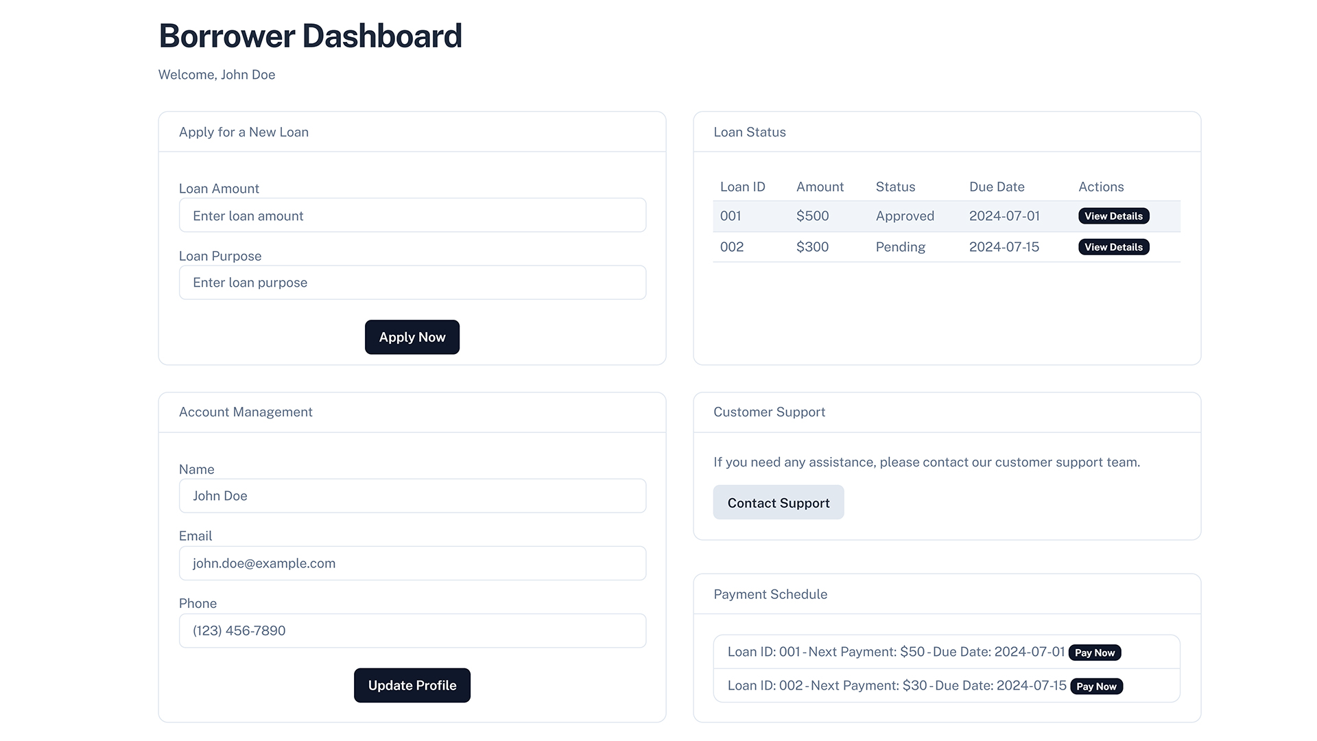 Borrower Dashboard for payday lending