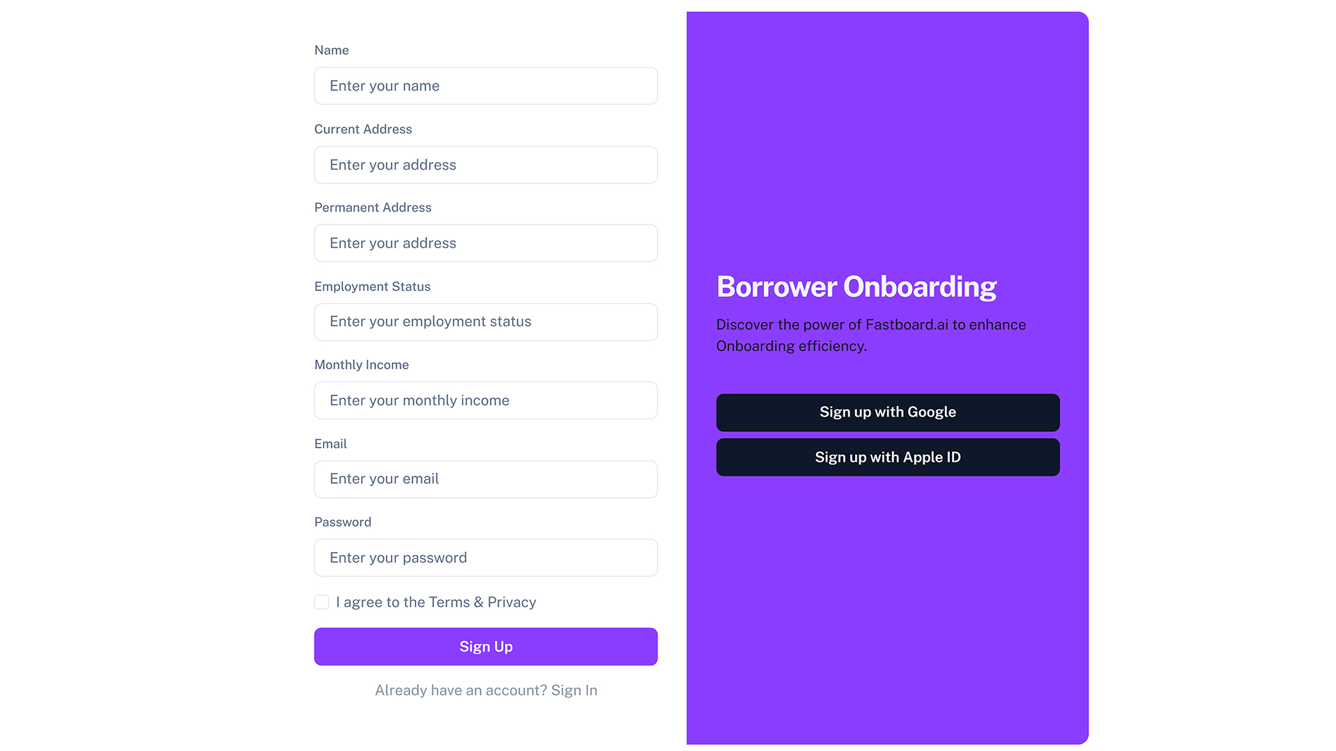 Borrower Onboarding for payday lending